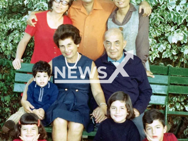 Picture shows Yael (Lotte) Posener on a bench with her husband Ludwig Posener and their young grandson Yotam Ottolenghi; In front of them sit their other grandchildren, Yuval Peres, Tirza Ottolenghi, and Nava Peres and in the back right are their daughter Ruth Ottolenghi (nee Posener), next to her son Yochanan Peres (nee Peter Posener) and his wife Hanna Peres, undated. Grandmother of the celebrity chef hunted Nazi monster Adolf Eichmann. Note: Private photo taken from local media. (Newsflash/NX)