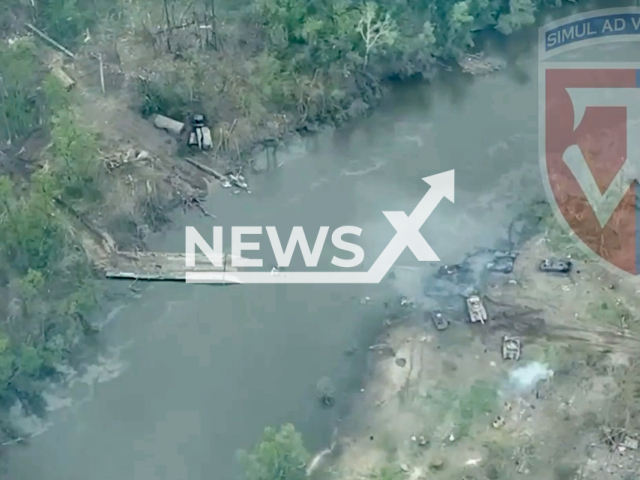 Russia lost more than 70 pieces of equipment while crossing the Seversky Donets river in May 2022. Note: This picture is a screenshot from the video (@58OMPBr/Newsflash).