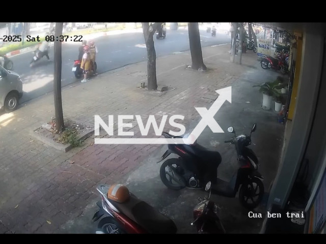 A child causes an accident with a ball in Vung Tau, Vietnam, on Apr.19, 2025. A woman was reported to be injured in the incident. Note: Photo is a screenshot from a video. (Newsflash/NX)