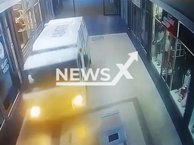 Driver of cash-in-transit vehicle drives into shopping centre to escape armed robbers in Umlazi, South Africa, on Wednesday, 30 April, 2025. The police are investigating. Note: Photo is a screenshot from a video. (Newsflash/NX)