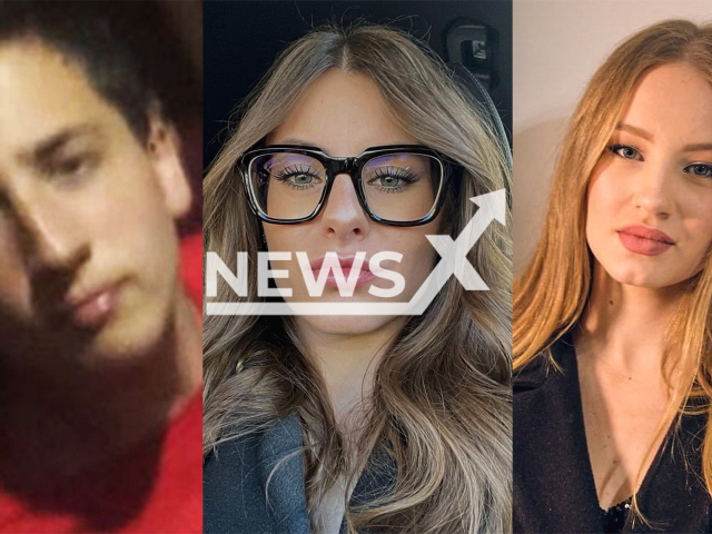 Photo shows Luigi Perruccio, 22, Karina Ryzkhova, 21, and Sara Capilunga, 21, undated. The three died in a high-speed crash in Torchiarolo, Italy, on 3 May 2025. Note: Private photos. (Newsflash/NX)