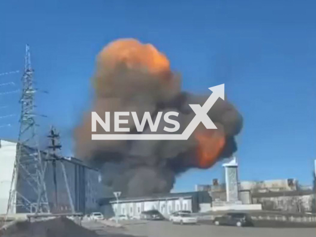 This image is a screen grab of the video supplied titled NewsX-YakutiaFire-01.mp4: Footage shows an explosion at the processing plant in Neryungri, Republic of Sakha, Russia on Wednesday, May 7, 2025.(Clipzilla/NX)