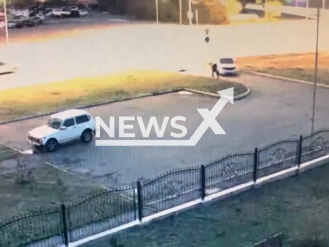 This image is a screen grab of the video supplied titled NewsX-UnlicensedSchoolgirl-01.mp4: CCTV footage shows the moment an unlicensed 17-year-old schoolgirl hit a woman, leaving the victim in critical condition in Kyzyl, Russia on Tuesday, 6 May 2025.(Clipzilla/NX)