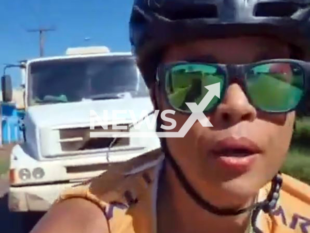Car runs over cyclist filming the incident in Campo Grande, Brazil, May 8, 2025. In another footage a truck driver filmed the cyclist in the middle of the road. Note: Photo is a screenshot from a video(Newsflash/NX)