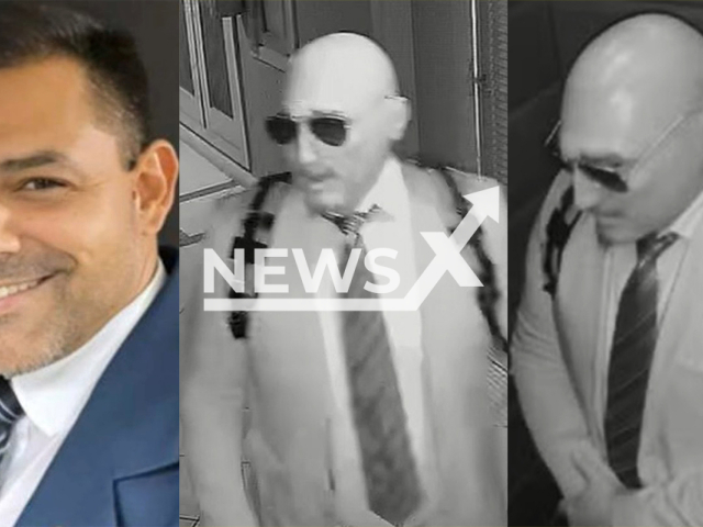 Images show the lawyer Luis Mauricio Martins Galda with and without the disguise, undated.  He allegedly used a mask for robbery at aparthotel in Niteroi, Brazil. Note: Private photo taken from local media. (Newsflash/NX)