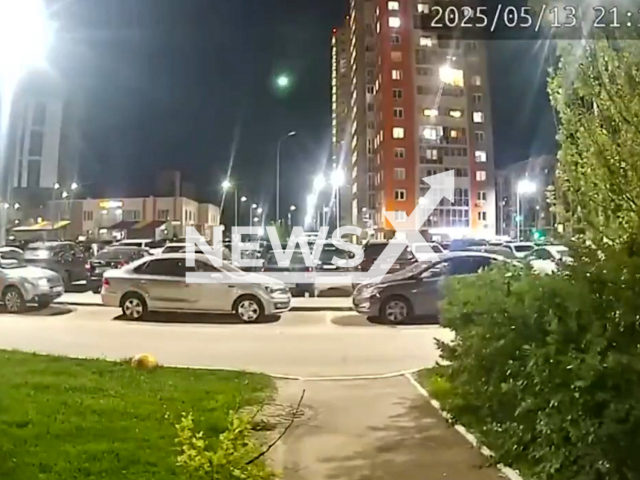 This image is a screen grab of the video supplied titled NewsX-MysteriousGlow-01.mp4: CCTV shows a mysterious glow in the sky in Kazan, Russia on Tuesday, May 13, 2025.(Clipzilla/NX)