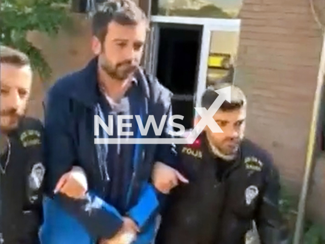 Picture shows police arresting the suspect Cihan N., undated. He is accused of trying to run his ex-wife over in Bayrampasa, Istanbul, Turkey, on May 11,2025. Note: Image is a screenshot from video. (Newsflash/NX)
