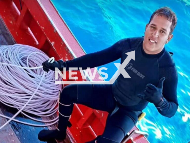 Tiago Rodrigues da Silva, 25, poses in undated photo. He died while diving in Grossos, Brazil, May 18, 2025. Note: Private photo taken from local media. (Newsflash/NX)