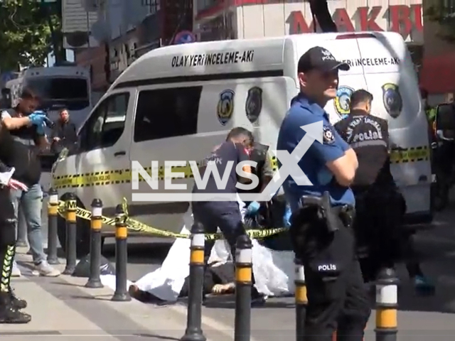 Picture shows the incident scene, undated. A pedestrian fell and was run over by a minibus in Kucukcekmece, Istanbul, Turkey, on May 21, 2025. Note: Image is a screenshot from video. (Newsflash/NX)