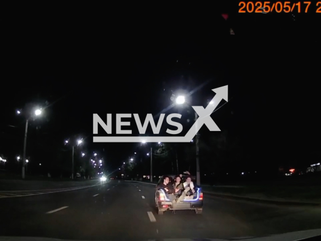 This image is a screen grab of the video supplied titled NewsX-UnlicensedDriv-01.mp4: Dashcam footage shows a high-speed police pursuit involving a 19-year-old driving a convertible filled with friends in Cheboksary, Russia on Saturday, May 17, 2025.(Clipzilla/NX)