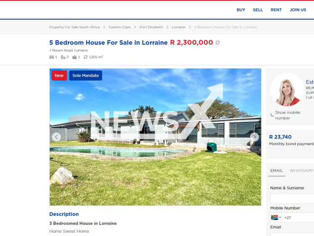 Picture shows Santana de Bruyn's house listed for sale in Lorraine, South Africa, undated. Santana, her three children, and her mother were part of the 49 African “refugees” who arrived in the US. Note: Picture is a screenshot from a website. (Newsflash/NX)