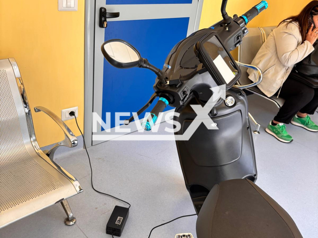 Picture shows the bike charging in hospital, undated. The University Hospital Gaetano Martino said they will report the owner about the incident in Messina, Italy. Note: Photo from hospital. (@aoumartino/Newsflash/NX)