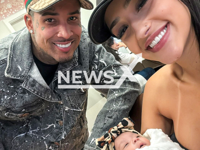 Bia Miranda poses with Gato Preto and their baby girl, undated. She is suspecting that she may be pregnant with her third child in less than 60 days after giving birth to her second. Note: Private photo taken from social media. (@realgatopreto/Newsflash/NX)