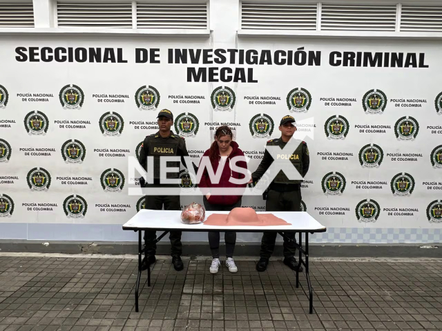 Picture shows the woman faking pregnancy in order to smuggle cocaine in Cali, Colombia, undated. She was arrested. Note: Police photo. (Cali Police/Newsflash/NX)