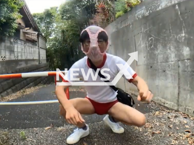 Japanese streamer wears women’s underwear on his head to boost views in Chiba Prefecture, Japan, May 19, 2025. He was arrested. Note: Photo is a screenshot from a video. (Newsflash/NX)