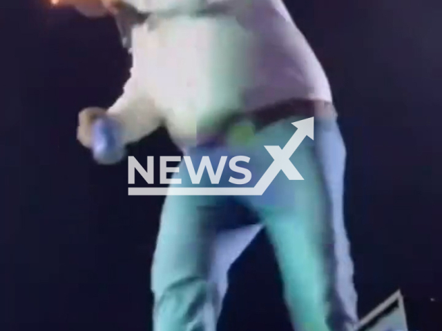 Fire hits singer Leo in the face during a show in Pontal, Brazil, June 8, 2025. He suffered minor burns. Note: Photo is a screenshot from a video. (@leo_leoeraphael/Newsflash/NX)