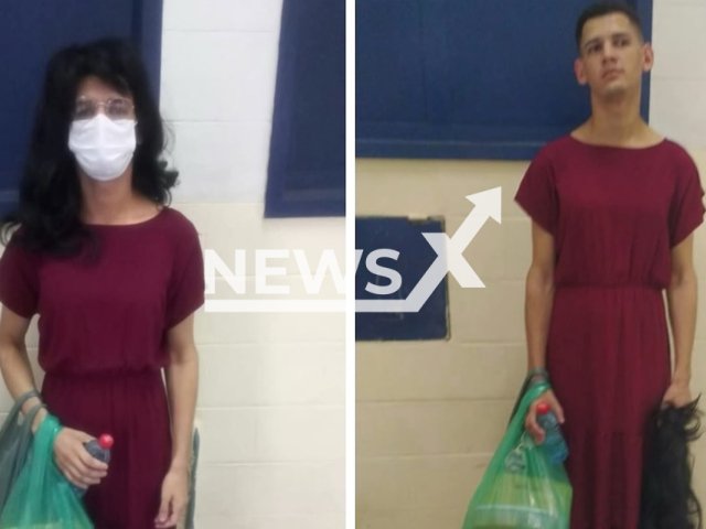 Picture shows Thalles Pinheiro Brito with the disguise and without it, undated. He tried to escape from the Sao Luis Regional Penitentiary, in Maranhao, Brazil, on Jun 07, 2025. Note: Private photo taken from social media. (Newsflash/NX)