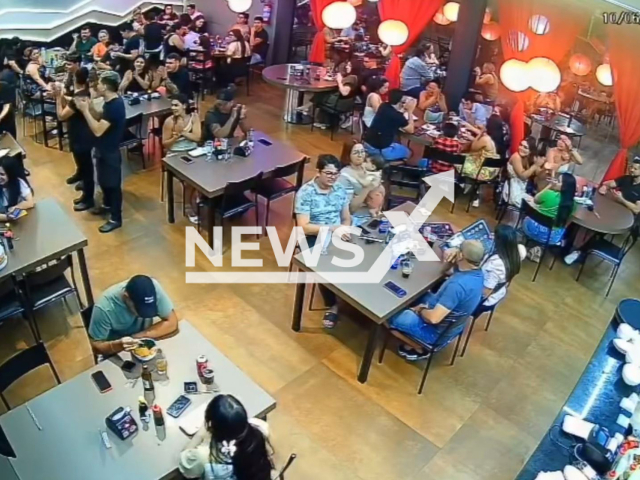 People at a restaurant wish Rafaella Christina a happy birthday, iin Manaus, Brazil, on Jun.10, 2025. She was sitting alone. Note: Photo is a screenshot from a video(Newsflash/NX)