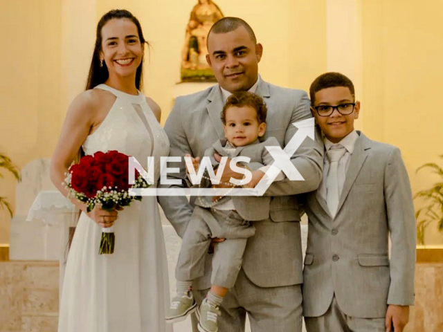 Picture shows Antonio Carlos Teixeira, 45, and Inaila Teixeira, 37, with children, undated. They were both killed by their son in Itaperuna, Brazil. Note: Private photo taken from social media. (Newsflash/NX)