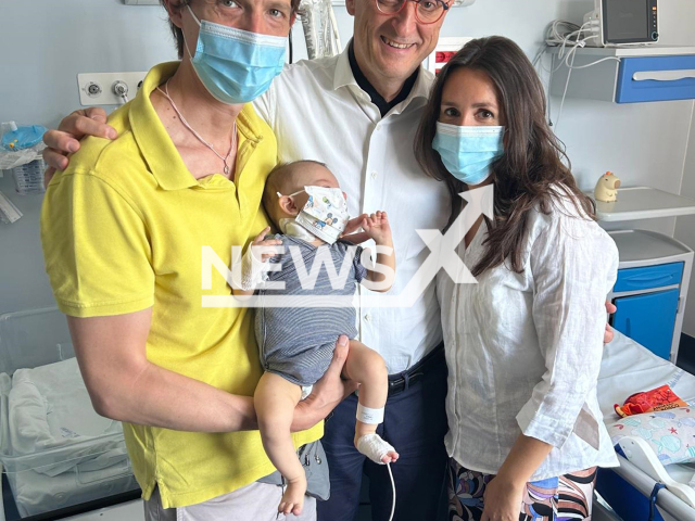 Picture shows the family with the little girl, undated. Mother saved her daughter by donating to her a part of her liver in Turin, Italy. Note: Licensed photo. (Citta della Salute Torino/Newsflash/NX)