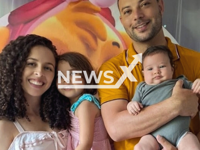 Mariana Aparecida Lordeiro and Walace Almeida pose with their children in undated photo. Mariana, Wallace and their son Thales Lordeiro Almeida died in a car accident in Minas Gerais, Brazil, on Jun.30, 2025. Note: Private photo taken from social media. (Newsflash/NX)