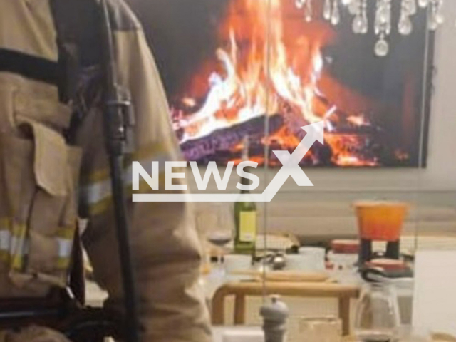 Fireplace video on TV confuses resident in Nova Lima, Brazil, on Jul.13, 2025. Firefighters responded to the false alarm. Note: Private photo. (Newsflash/NX)