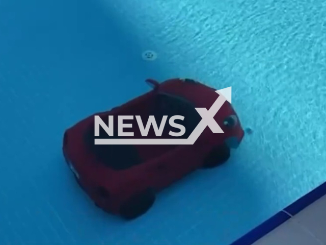 Picture shows the battery-powered car inside the pool In the Atakum district of Samsun in Turkey, undated. A child fell in the pool and is in intensive care unit. Note: Image is a screenshot from video. (Newsflash/NX)