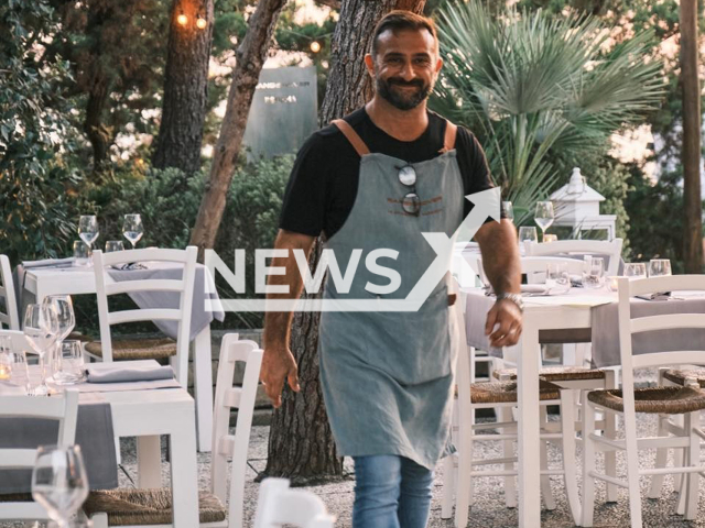 Adriano Poponessi poses in undated photo. He died after choking on mozzarella in Sabaudia, Italy, on Jul.26, 2025. Note: Private photo taken from social media. (@laspiaggiadisabaudia/Newsflash/NX)