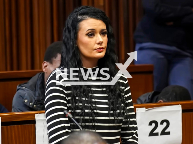 Picture shows Amber Hughes on trial, undated. She admitted to murdering her boyfriend's daughter at the Johannesburg High Court, South Africa. Note: Image is a screenshot from video. (Newsflash/NX)