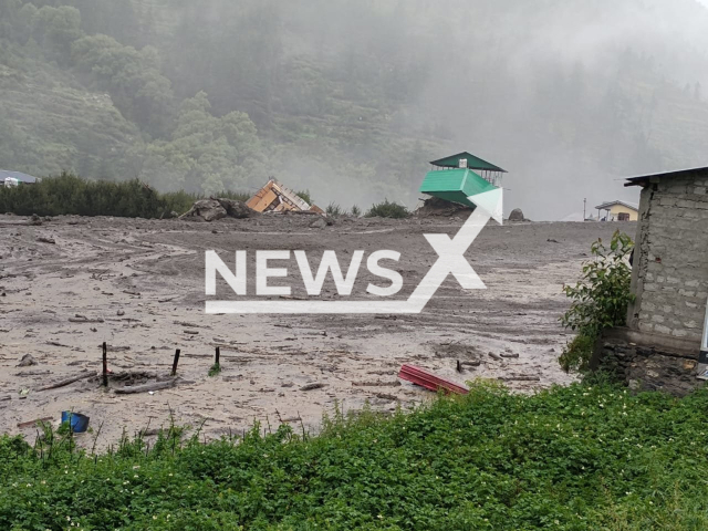 Picture shows the incident scene in Uttarkashi, India, undated. A massive flooding wiped out a village on Aug.05, 2025. Note: Police photo. (Uttarkashi Police Uttarakhand/Newsflash/NX)