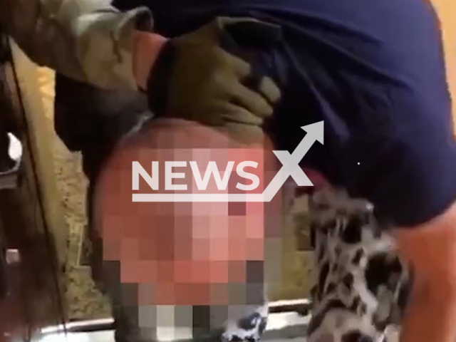 This image is a screen grab of the video supplied titled NewsX-SpyData-01.mp4: Footage shows Russian security forces detaining a 47-year-old man suspected of leaking the locations of air defence systems to Ukrainian intelligence in Sevastopol, Russia on Friday, Aug 1, 2025.(Clipzilla/NX)