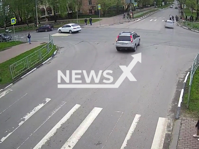 A 18-year-old motorist hit four children at a pedestrian crossing in Vyksa, Russia, on 11th May 2022. Note: Photo is a screenshot from the video (Newsflash)