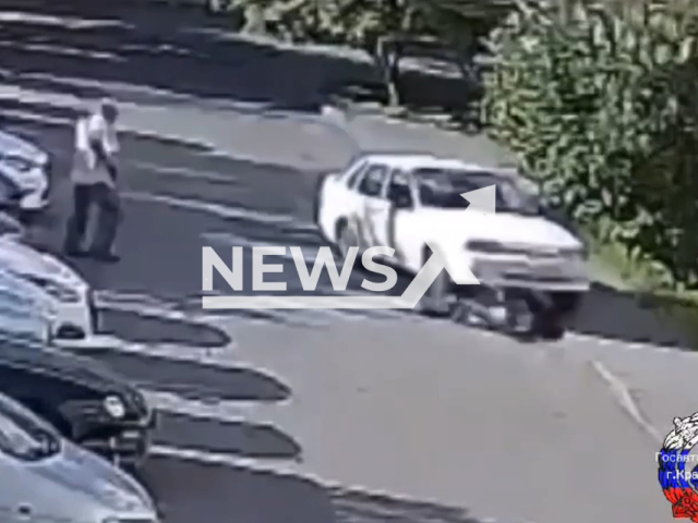 This image is a screen grab of the video supplied titled NewsX-ElderlyRealise-01.mp4: CCTV shows 73-year-old driver hitting and run over 11 years old girl in in Krasnoyarsk, Russia on June 25, 2024.(Clipzilla/NX)