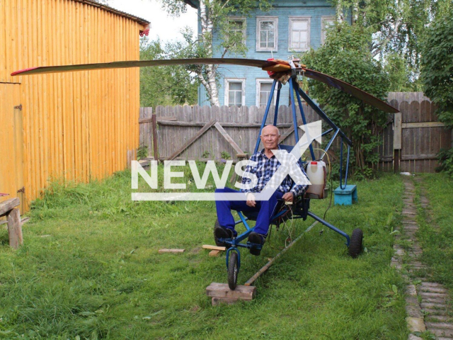 The 88-year-old aircraft modeler Vladimir Trapeznikov posing in undated footage. He died while testing a homemade helicopter in Zalazna, Kirov Oblast of Russia on July 31, 2025.
Note: Private photo.
(Newsflash/NX)
