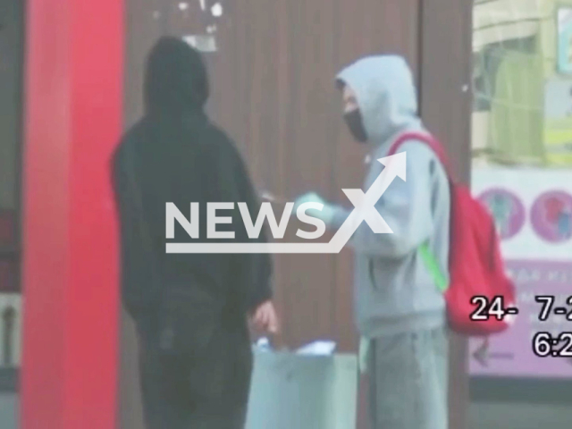 This image is a screen grab of the video supplied titled NewsX-AttempedMurder-01.mp4: Footage shows teenagers allegedly attempting to fatally poison a Russian solider in Novosibirsk, Russia, undated. The Russian Investigative Committee published the CCTV and the detained teenagers on Thursday, Aug 7, 2025.(Clipzilla/NX)