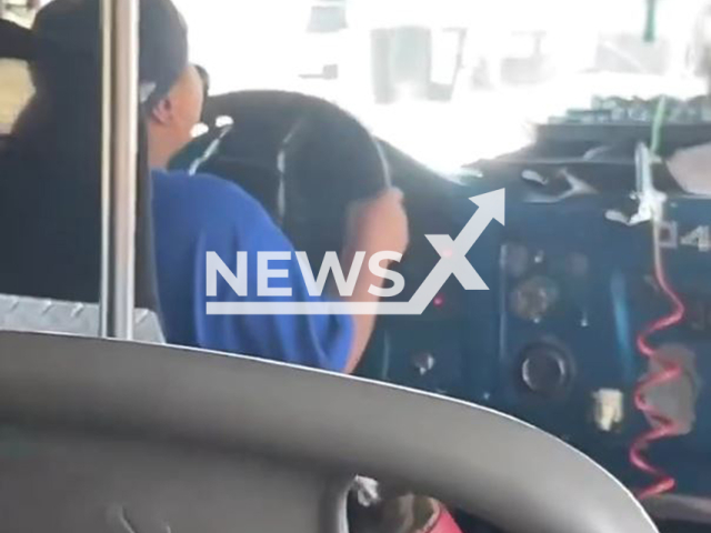 A child drives a bus in Gomez Palacio, Durango, Mexico, undated. The footage sparked outrage. Note: Photo is a screenshot from a video(Newsflash/NX)