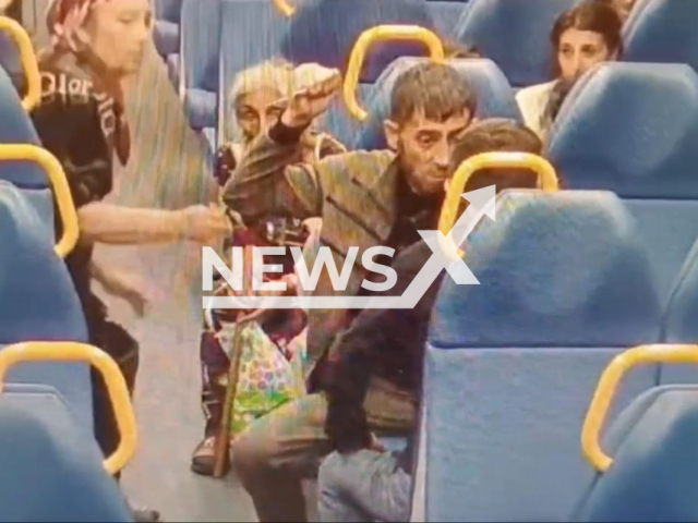 This image is a screen grab of the video supplied titled NewsX-KnifeFight-01.mp4: Footage shows during a verbal argument a 36-year-old man attacks another man with knife in train in Novosibirsk Oblast, Russia on July 25, 2024. The Bolotninsky Court sentenced a 36-year-old man to seven years in a maximum-security colony for attempted murder on Monday, Aug 11, 2025.(Clipzilla/NX)