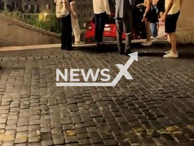 Video shows the car that ended on the Spanish Steps in Rome, Italy, undated. The driver fled. Note: Photo is a screenshot from a video. (Newsflash/NX)