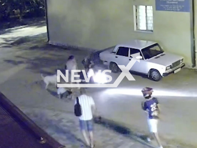 This image is a screen grab of the video supplied titled NewsX-TramCollide-01.mp4: Teenagers hit a child in Angarsky settlement in Volgograd, Russia. The scooter driver was identified.(Clipzilla/NX)