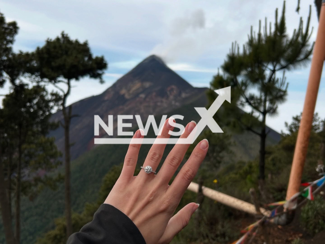 Picture shows the engagement ring, undated. The partner of influencer Miss Morgan Alexa proposes her in front of the Acatenango Volcano in Guatemala. Note: Private photo taken from social media. (@missmorganalexa/Newsflash/NX)