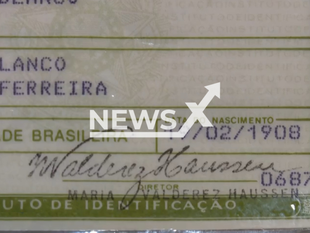 Picture shows a personal document of Dona Margarida Branco, undated. She died in Sao Luiz Gonzaga, on Aug.19,2025. Note: Image is a screenshot from video. (Newsflash/NX)