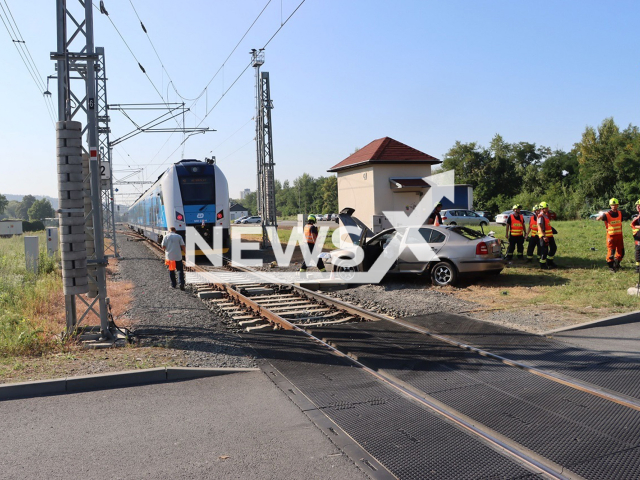 Picture shows the scene of the accident in Sternberk, Czech Republic, undated. A driver who was chased by police got hit by a train. Note: Police photo. (Policie Ceske/Newsflash/NX)