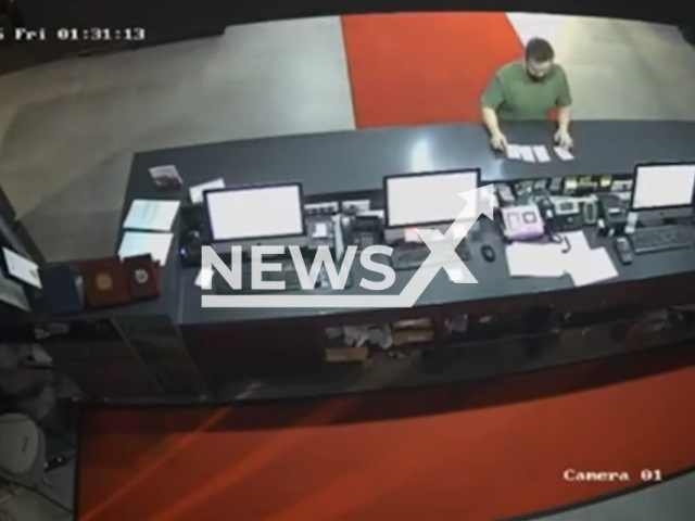 This image is a screen grab of the video supplied titled NewsX-PassportsTrap-01.mp4: CCTV footage shows that the bag with  the passports of the forty-seven Israeli tourists seemingly falling into the trash can in the hotel's reception area of the Hills Hotel in Sarajevo,  Bosnia and Herzegovina on Friday, Aug 15, 2025.(Clipzilla/NX)