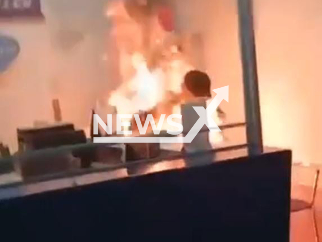 Man sets himself on fire at Almaty airport, Kazakhstan, Aug. 25, 2025. A criminal case has been opened and investigative actions are underway. Note: Photo is a screenshot from a video. (Newsflash/NX)