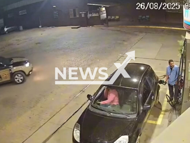 Kidnapped woman jumps out of car, runs and asks for help from police in Corinto, Minas Gerais in Brazil, Aug. 26, 2025. The 28-year-old woman was kidnapped by her ex, 35. Note: Photo is a screenshot from a video(Newsflash/NX)