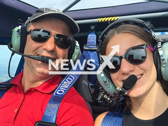 Picture shows father and daughter, Massimiliano Monticone and Simona Monticone, aged 49 and 18, undated. They were killed in ultralight aircraft crash in Vercelli area, Italy. Note: Private photo taken from social media. (Newsflash/NX)