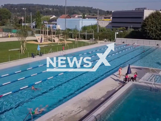 Picture shows Porrentruy outdoor swimming pool, undated. Note: Image is a screenshot from video. (Newsflash/NX)