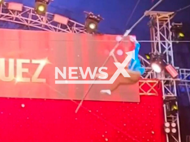 Trapeze artist falls at the Hermanos Gasca Circus in Cali, Colombia, undated. She was identified as Dayana Rodriguez. Note: Photo is a screenshot from a video. (Newsflash/NX)