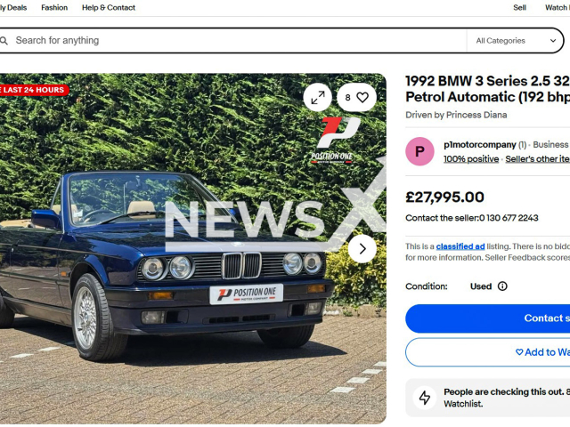 Picture shows the car allegedly driven by Princess Diana, undated. It is on sale on eBay. Note: Image is a screenshot from website. (eBay/Newsflash/NX)