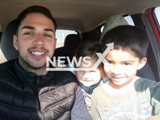 Andres Morosini Rechoppa poses with his son, Francisco Alexander, and his daughter Alfonsina in undated photo. They were found dead in a stream in Rio Negro Department, Uruguay, on Friday, 5 September, 2025. Note: Private photo from social media. (Micaela Ramos/Newsflash/NX)